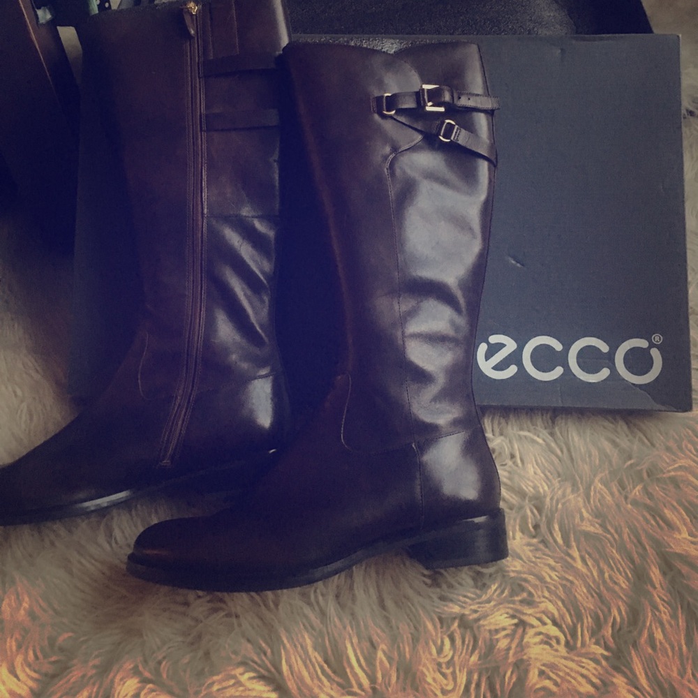 Ecco brown buckle knee high leather boots 11.5